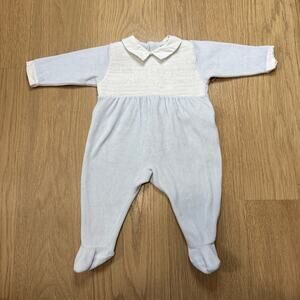 Tartine et Chocolat Blue Velvet Smocked Long Sleeve Footie One Piece 3 Months